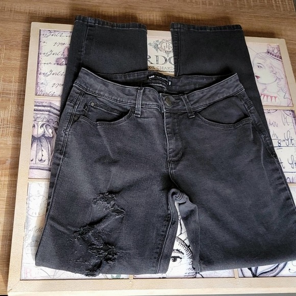 Vintage Lee Perfect Fit Black Distressed Straight Jeans - Picture 1 of 9